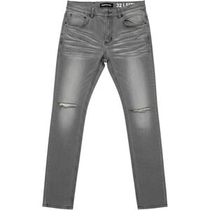 Serenede Mens Fitted Distressed Grey Washed Slim Denim Jeans Size 32